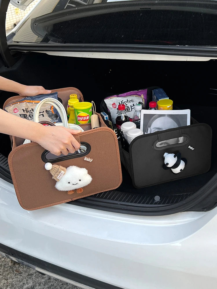 車のバックにバッグを収納する方法は？可愛らしいデザインの折りたたみ式収納ボックスで 解決！