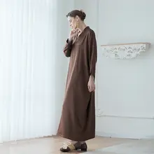 高級感あるシンプルデザインのルーズフィットロングワンピース【文芸復古スタイル・大きいサイズ】