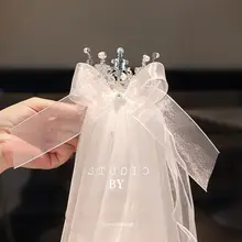 子供用夢幻の王冠ベール付きヘアクリップ【プリンセスデザイン・メッシュ・お誕生日やパフォーマンス用】