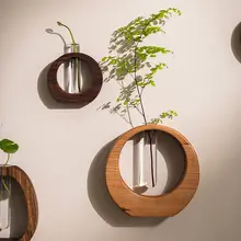 実木製ガラス試験管花瓶【壁掛け・インテリア装飾・水耕栽培用】