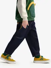 子供用ルーズフィットデニムパンツ【春秋向き・カラーブロックデザイン・防褪色】