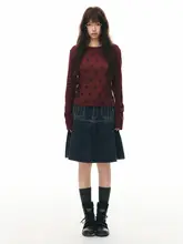 ポケット付き分割プリーツデザインデニムスカート【春用・復古風・Aライン】（セットアップ対応）