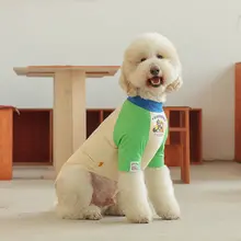 カラフルなカートゥーンデザインの犬用Tシャツ【春夏用・薄手・中大型犬対応】（セットアップ対応）