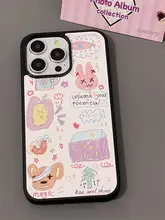 iPhone用可愛いウサギのドゥードゥルデザインケース【フルカバー・防衝撃・黒フレーム】（セットアップ対応）