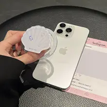 貝殻デザインのマグネット式スマートフォンスタンド【背面貼付・リングホルダー・デスクサポート・伸縮式・折りたたみ】