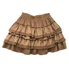 バレエ風 レース付きフレアスカート【秋用・アシンメトリー・気質アップ・フリルデザイン】（セットアップ対応）