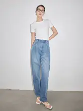 因由 ホワイトストレートデニムパンツ【春用・タックデザイン・フィット・ワイドレッグ】