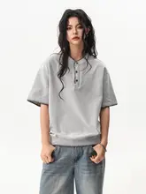 ヴィンテージ風 ハンドステッチ ヘンリーネックニットTシャツ【男女兼用・夏用】
