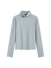 ブルーのハイネック長袖Tシャツ【厚手・秋冬向け・レディース】