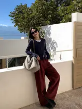 カフェカラーのワイドレッグデニムパンツ【ハイウエスト・フィット・トレンド】（セットアップ対応）