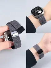 ウォッチバンド メンズ ナイロン 編み込み マグネット式 伸縮性 通気性 スポーツ バーガンディ Apple Watch 対応