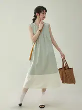 北島AMUU オリジナル 韓国風 ラウンドネック ノースリーブ パッチワーク ワンピース【夏用・スタイル】