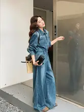 高腰デニムオールインワン【レトロ風・秋用・カジュアル・女性用】