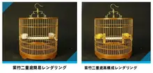 竹製二層底バードケージ【赤青ドット・造花付き】