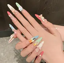 カラフルバルーンデザインの立体小熊手作りロング付け爪【可愛い雰囲気・少女心】
