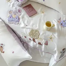 かわいい象刺繍のシルクライク夏用エアコンブランケット【洗濯機対応・四点セット（セットアップ対応）】