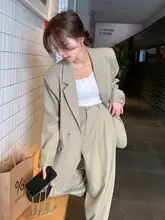 春の新作！グリーンジャケット【カジュアルデザイン・ワイドパンツ・女性用】（セットアップ対応）