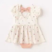 子供用 可愛いチェリー柄泡芙袖ビキニ水着【速乾・UVカット・女児用】