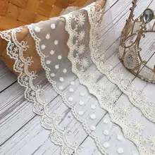 白色ネットレース刺繍コットンフリル生地【ロリータ手作り用・DIY】