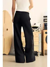 透け感のあるフィットヴィンテージ風ブラックフレアパンツ【極上の柔らかさ・スパンコールデザイン】