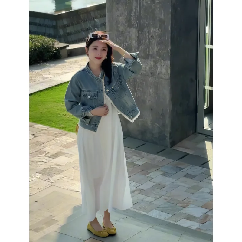 レースフリルデザインのデニムジャケット【女性用・カジュアル・春秋向け・ゆったり】