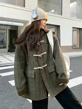 レトロスタイルのチェック柄パーカー【フード付き・加厚・ウール混】