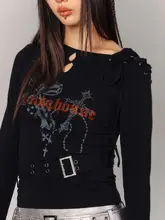 トップス レディース 長袖Tシャツ アメリカン風 ドローコード ウエストリボン カットアウト 甘辛MIX ブラック 初秋 「YUKAHOUSE」