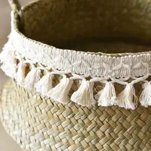 編み込み円形バスケット【特大・トートスタイル・観葉植物用・北欧デザイン】