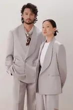 感溢れる通気性のあるカジュアルスーツ【男女兼用・青果領デザイン・ウェディングにも最適】（セットアップ対応）