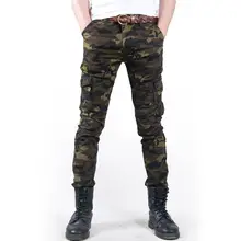 メンズ工装パンツ【タイトフィット・薄手・ストレッチ・多ポケット・アウトドア用・迷彩柄】