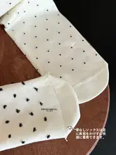 女性用 白色 中筒靴下【純綿・フリル付き・ドットデザイン・季節問わず】