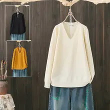 春秋用 大きいサイズのゆったりニットトップス【体型カバー・スリム効果・カジュアル】
