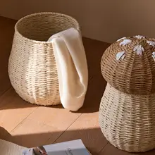 北欧風 藤編みマッシュルーム収納かご【子供用ぬいぐるみ収納・おもちゃ整理・汚れた衣類入れ】