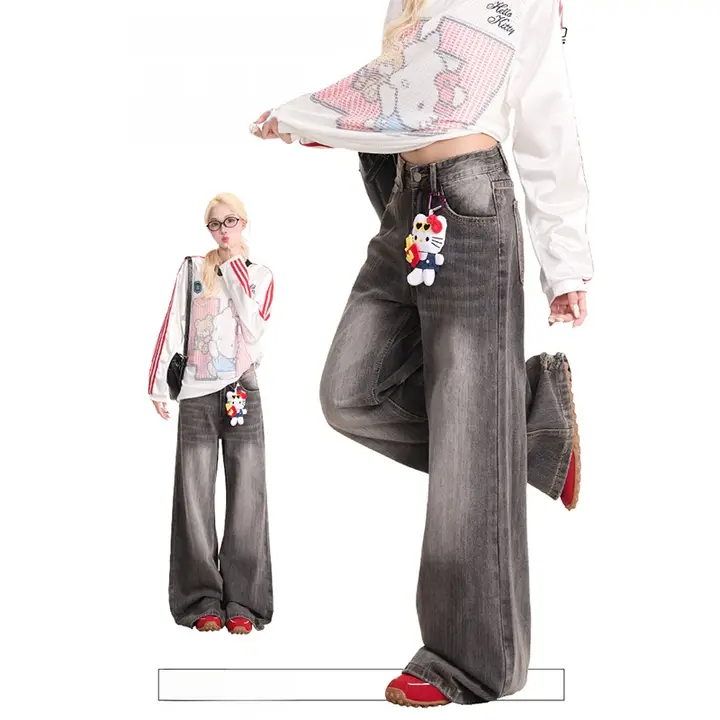 こなれた印象のウォッシュ加工デニムパンツ【ルーズフィット・ストレートレッグ】