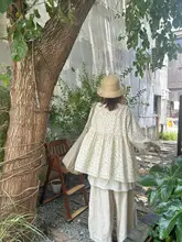 春用 花柄レースパッチワーク長袖シャツ【重ね着対応・竹節綿使用】