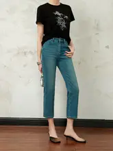 9分デニムパンツ 女性 高弾力 ライクラ ハイウエスト スリム ストレートパンツ スリム効果