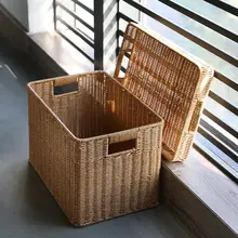 収納バスケット 引き出し式 蓋付き プラスチック 籐編み風 おもちゃ収納 クローゼット 食器棚 北欧風 大きめ 「Kens」