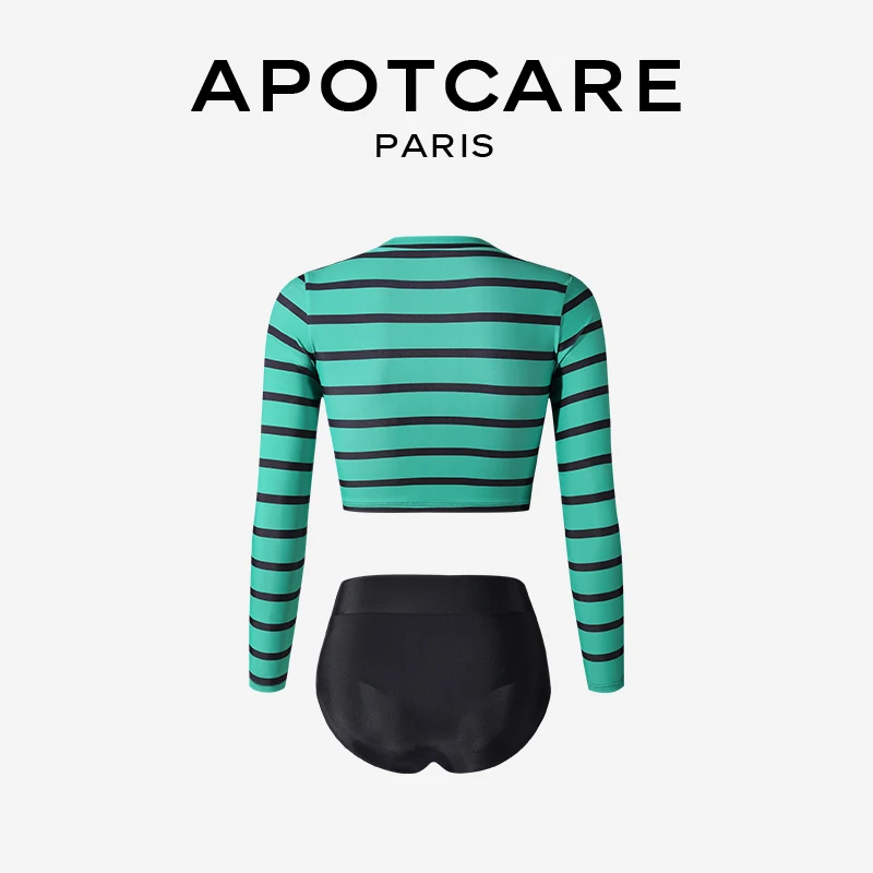APOTCARE ストライプ柄長袖セパレート水着：女性用ショートパンツのスポーティデザインと通気性の実証