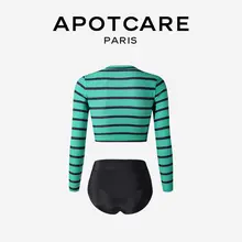 APOTCARE ストライプ柄長袖セパレート水着【女性用・ショートパンツ・スポーティデザイン】