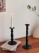 黒いアイアンキャンドルホルダー テーブル装飾 ローマ柱式ロングキャンドルホルダー レトロスタイル