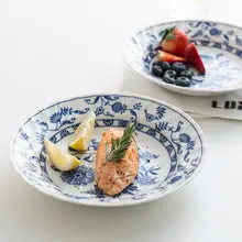 美濃焼のレトロ陶器 食器【青花唐草模様・家庭用・スープ皿・プレート】