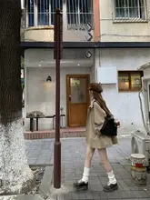 春のカジュアルコート【カカー色・シングルボタンクロージャー・ルーズフィット・スリム効果】
