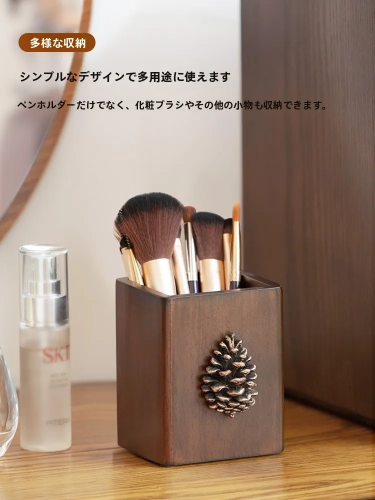 実木製レトロデザインペン立て：デスク・オフィス・ギフトに最適な収納解決策