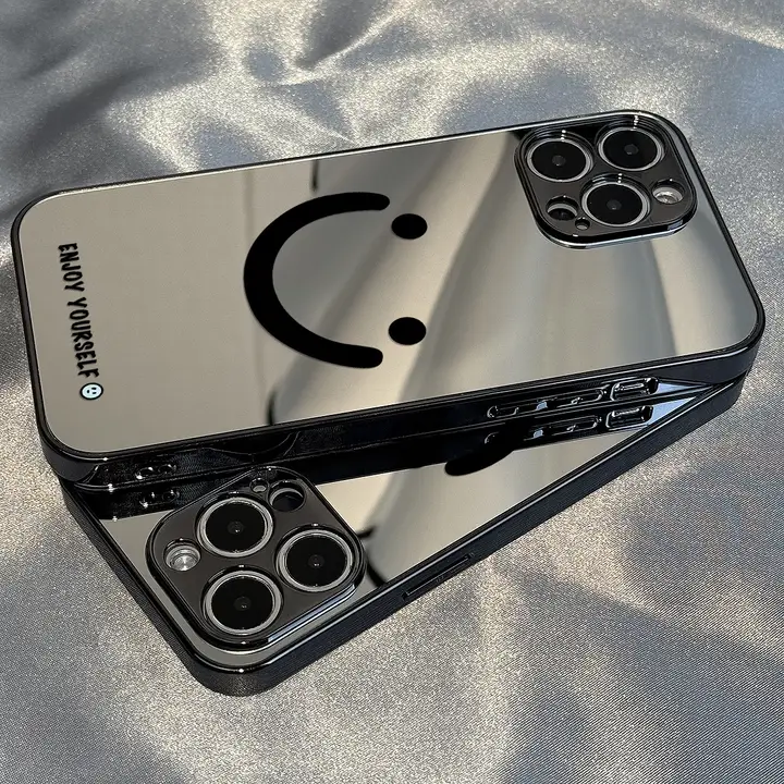 iPhone用 ミラー仕上げスマイルデザインケース【全包対応・高級感】