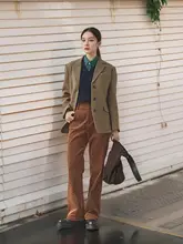 秋冬用 ヴィンテージコーデュロイ レディースストレートパンツ【無地・デザイン】