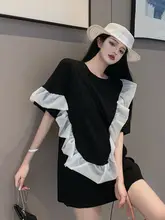 黒の短袖Tシャツ【ゆったりデザイン・中長丈・ワンピース風】