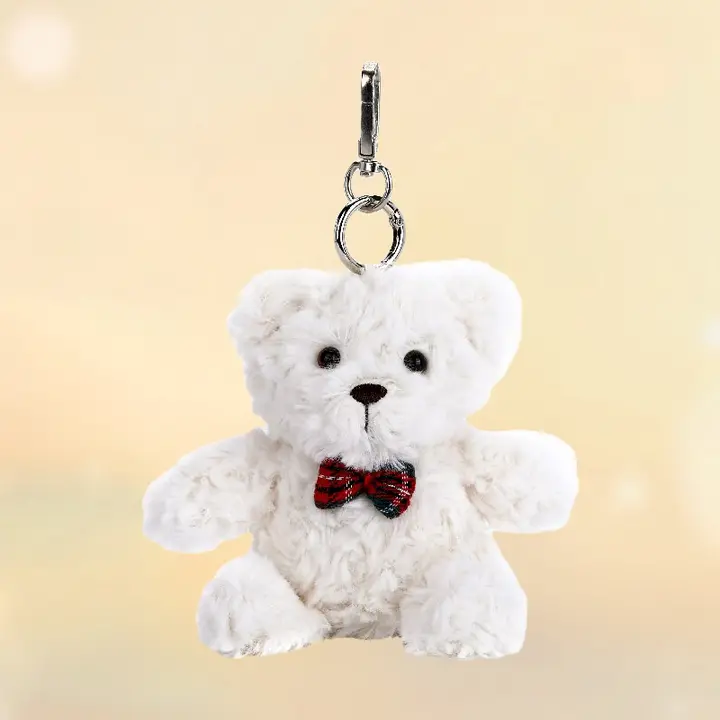 かわいいクリームクマのキーホルダーぬいぐるみ【バッグ用・誕生日プレゼントに最適】