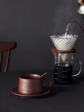 手作りの粗陶コーヒーカップ＆ソーサーセット【大容量・シンプルデザイン・家庭用】