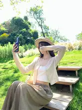 リネン混合天竺ニットカーディガン【女性用・短丈・夏季用・リゾートスタイル】
