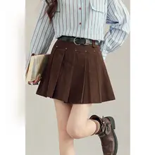ミニスカート レディース プリーツ リベット フレンチ風 ヴィンテージ ハイウエスト アースカラー おしゃれ 大人可愛い 秋